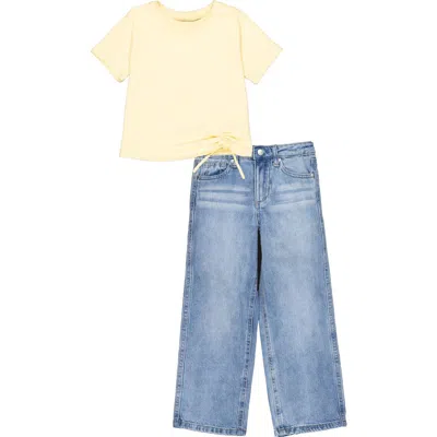 Joe's Kids' Ruched T-shirt & Wide Leg Jeans Set In Blue