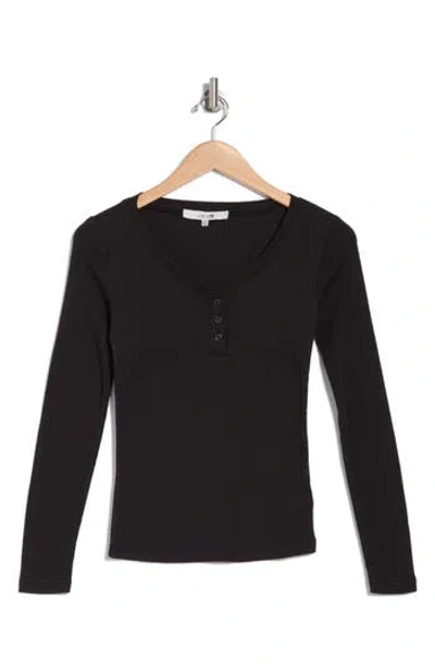 Joe's Long Sleeve Pointelle Henley In Black