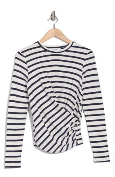 Joe's Long Sleeve Wrap Front Top In Navy/cream Stripe