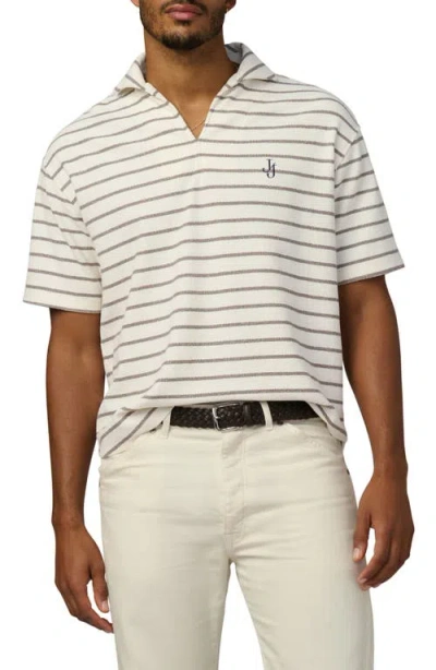 Joe's Mariner Stripe Textured Cotton Blend Johnny Collar Polo In Neutral
