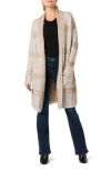 Joe's Shawl Collar Long Cardigan In Cream/white Plaid