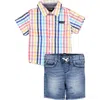 Joe's Plaid Short Sleeve Button-up Shirt & Denim Shorts Set In Blue Multi