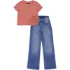Joe's Ruched Cotton T-shirt & Jeans Set In Withered Rose