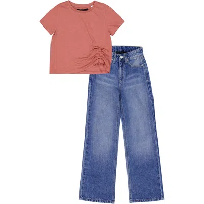 Joe's Babies'  Ruched Cotton T-shirt & Jeans Set In Withered Rose