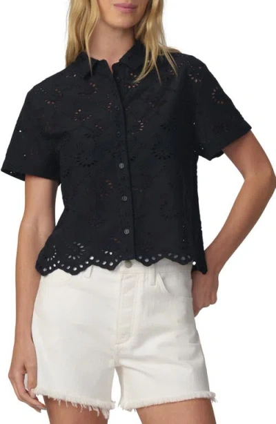 Joe's Sheer Crop Cotton Broderie Anglaise Button-up Shirt In Black