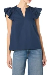 Joe's Split Neck Flutter Sleeve Top In Navy