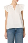 Joe's Split Neck Flutter Sleeve Top In White