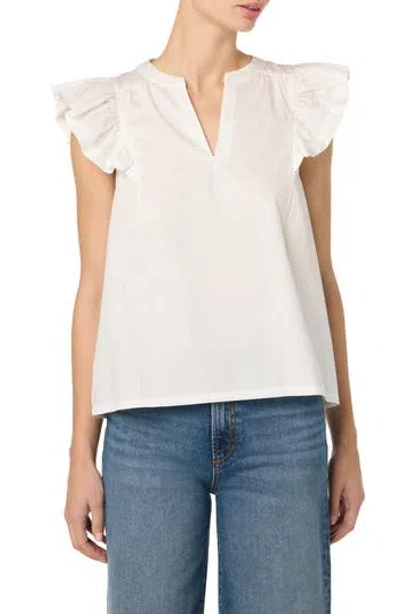 Joe's Split Neck Flutter Sleeve Top In White