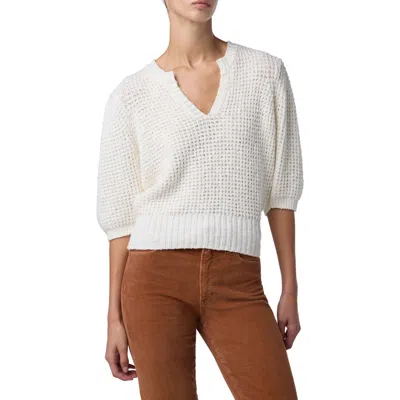 Joe's Split Neck Puff Sleeve Sweater In White
