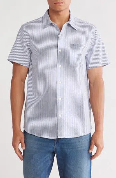 Joe's Stripe Cotton Seersucker Short Sleeve Button-up Shirt In Blue