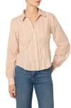 Joe's Stripe Pleated Cotton Button-up Shirt In Tan/white Stripe