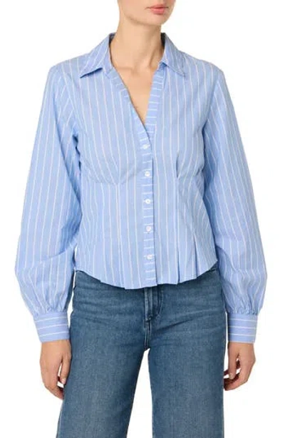 Joe's Stripe Pleated Cotton Button-up Shirt In Blue