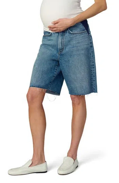 Joe's The Ryan Raw Hem Low Slung Baggy Bermuda Maternity Shorts In Blue