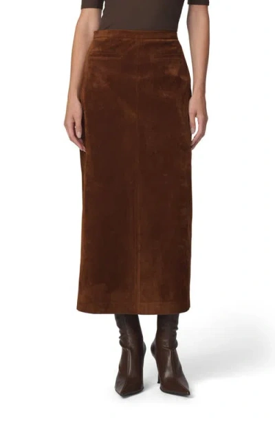 Joe's The Welt Pocket Faux Suede Midi Skirt In Chestnut
