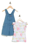 Joe's Kids' Ruffle Sleeve Top & Denim Shortalls Set In Lite Blue