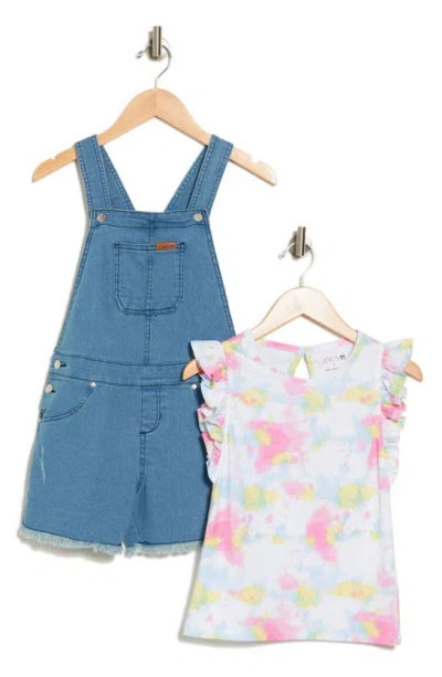 Joe's Kids' Ruffle Sleeve Top & Denim Shortalls Set In Lite Blue