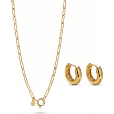Joey Baby 18k Gold Plated Chain Necklace And Huggie Earring Set