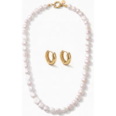 Joey Baby Aa Baroque Freshwater Pearl Strand Necklace & Hoop Earring Set In Metallic