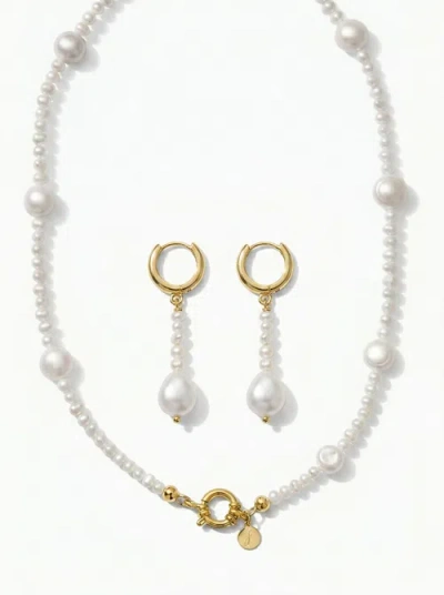 Joey Baby Aaa Freshwater Pearl Strand Necklace & Pearl Drop Hoop Earring Set In Metallic
