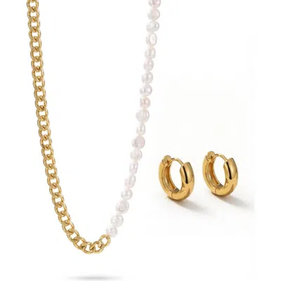 Joey Baby Baroque Pearl 18k Gold Plated Necklace And Gold Huggie Earring Set