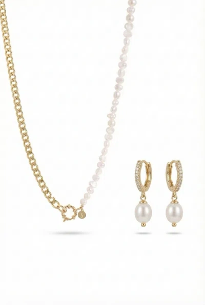 Joey Baby Baroque Pearl 18k Gold Plated Necklace And Pearl Drop Earring Set