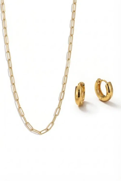 Joey Baby Classic Chain 18k Gold Plated Necklace And Huggie Earring Set