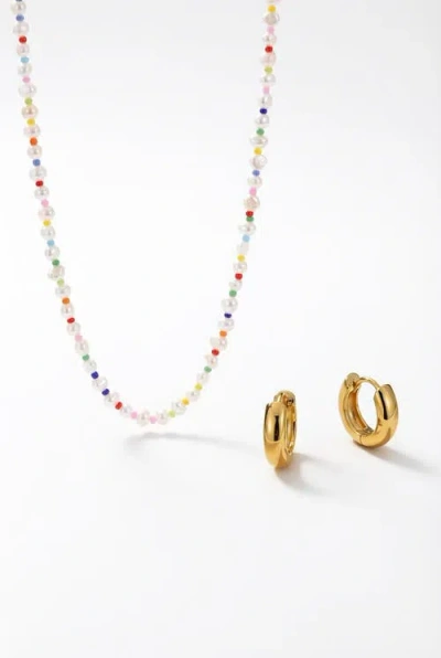 Joey Baby Freshwater Baroque Pearl 18k Gold Plated Rainbow Necklace And Huggie Earring Set