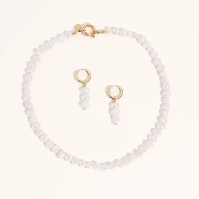 Joey Baby Freshwater Pearl 18k Gold Plated Necklace And Earring Set In White