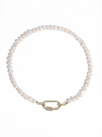 Joey Baby Freshwater Pearl Carabiner Clasp Gold Necklace In White