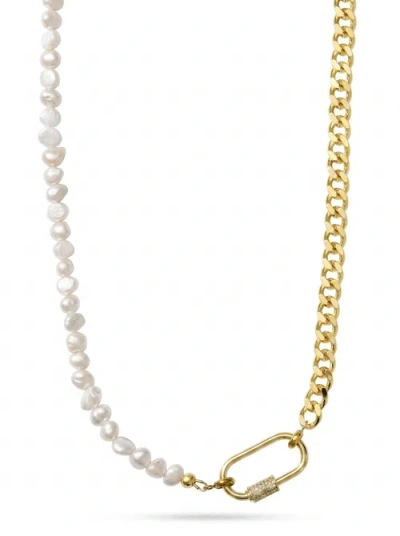 Joey Baby Freshwater Pearl Cuban Chain Carabiner Necklace In Gold