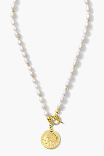 Joey Baby Freshwater Pearl Gold Plated With Gold Beaded Necklace In Metallic