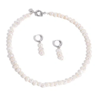 Joey Baby Freshwater Pearl Silver Plated Necklace And Earring Set In Metallic
