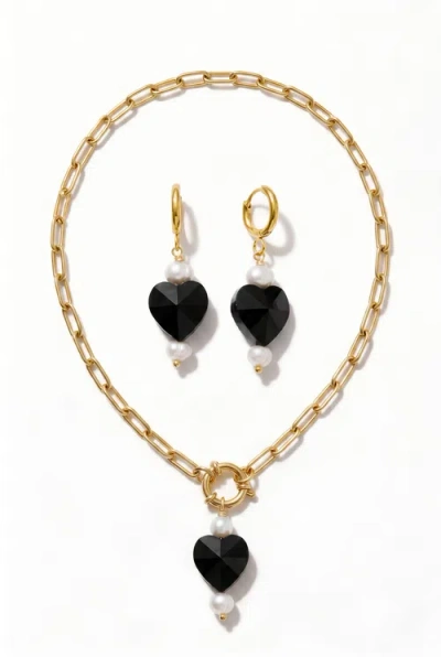 Joey Baby Heart Drop 18k Gold Plated Chain Necklace And Hoop Earring Set
