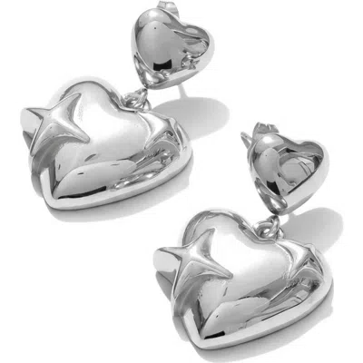 Joey Baby Heart Sculptural Stainless Steel Stud Earrings In Metallic
