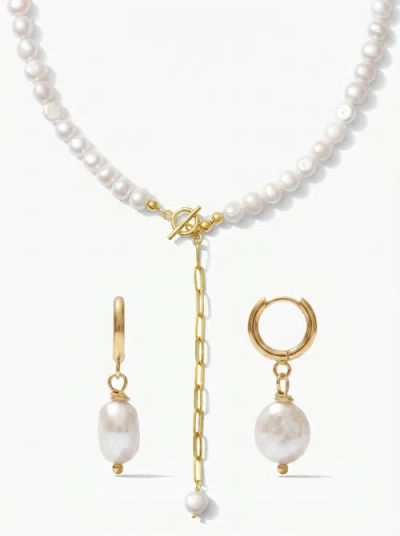 Joey Baby Morgan Pearl Necklace & Pete Drop Earring Gift Set In White
