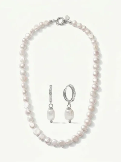 Joey Baby Pete Strand Necklace & Lou Huggie Earring Gift Set In Metallic