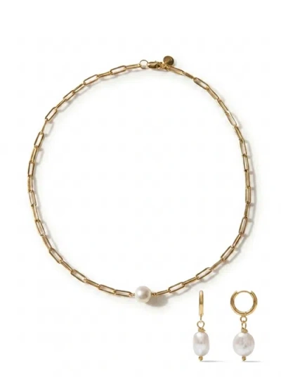 Joey Baby Rhode Paperclip Necklace & Pete Drop Earring Gift Set In Gold