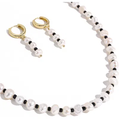 Joey Baby Victoria Pearl & Black Bead Necklace & Earring Gift Set In White