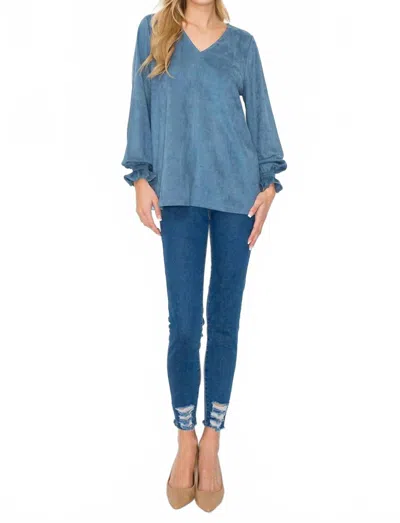 Joh Abigail Suede Top In Dusty Blue