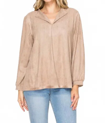 Joh Adam Stretch Suede Top In Khaki In Brown