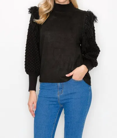 Joh Adilene Knitted Top With Suede Combo In Black In Metallic