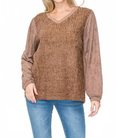 Joh Alexa Suede Textured Top In Umber In Brown
