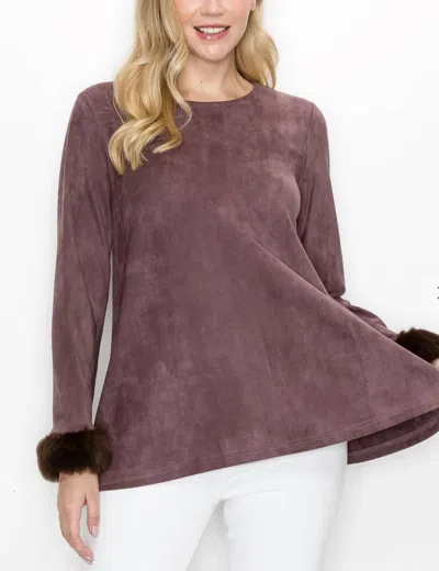 Joh Annabelle Stretch Suede Top With Fur Accent In Purple In Multi