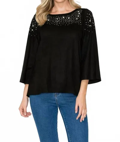 Joh Annie Suede Top With Studs And Pearls In Black