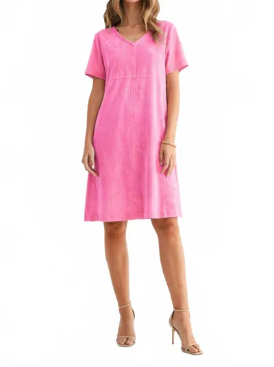 Joh Audrey Suede V-neck Dress In Bubblegum In Pink