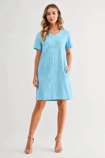 Joh Audrey Suede V-neck Dress With Pockets In Aqua In Blue