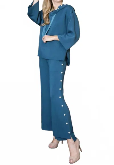 Joh Farrah French Scuba Pearl Long Pant In Teal In Blue