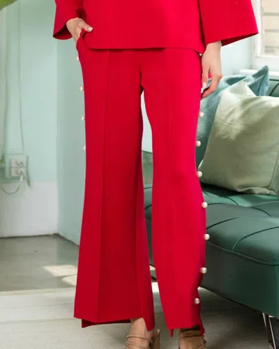 Joh Farrah French Scuba Pearl Pants With Glitter In Red With Glitter