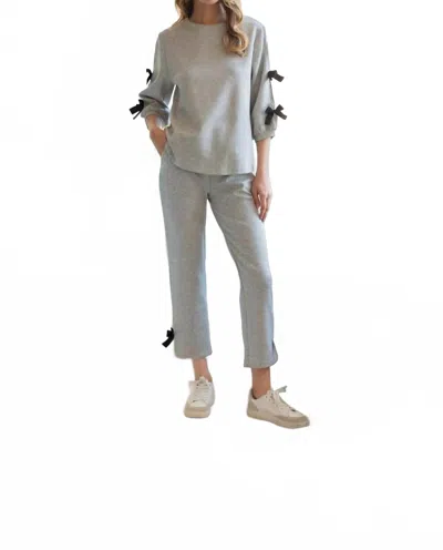 Joh Fatimah Knit Top With Ribbons In Heather In Gray