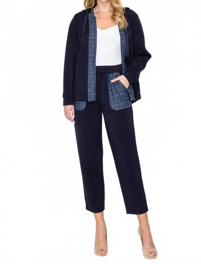 Joh Ferne French Scuba Pants With Tweed Trim In Navy